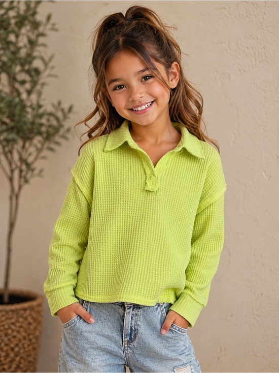 art class Other - Neon Lime Waffle Knit Collared Pullover